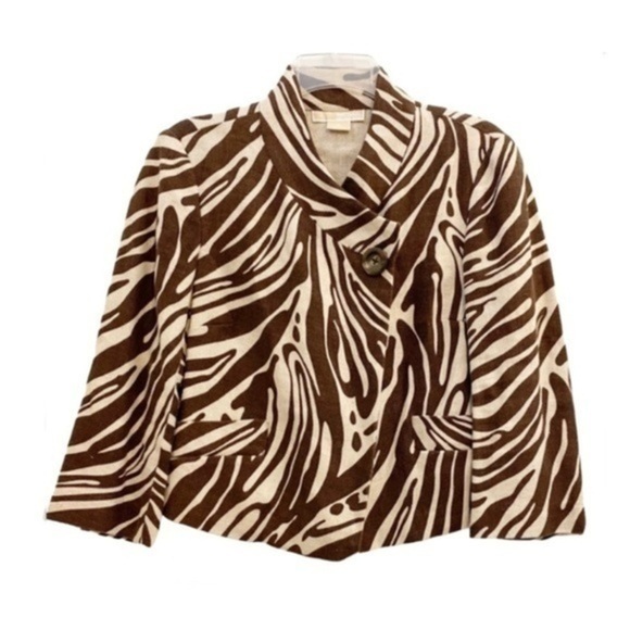 Michael Kors Linen Zebra Print Blazer Size 8 - Picture 1 of 8
